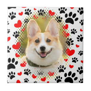Hearts And Paw Prints Dog Frame Tile