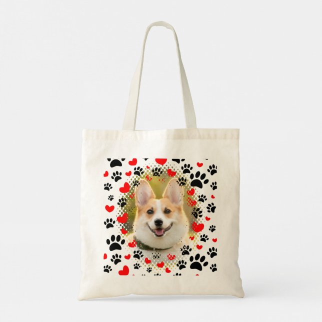 Hearts And Paw Prints Dog Frame Tote Bag (Back)