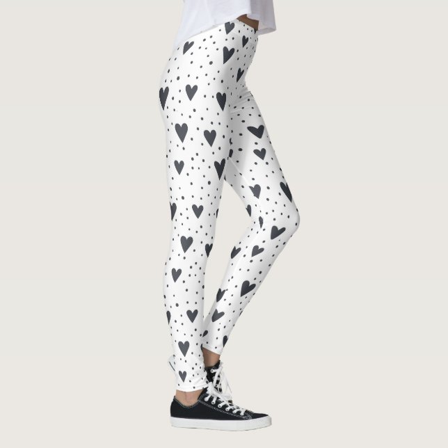 Hearts and Polka Dot Black and White Pattern Leggings (Right)