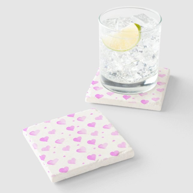Hearts and Polka Dots Pink Pattern Stone Coaster (Side)