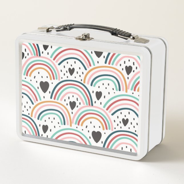Hearts and Rainbows Metal Lunch Box (Front)