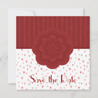 Hearts and Red Damask Save The Date Invitation
