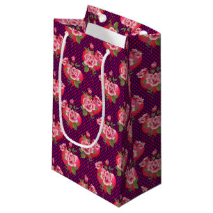 Hearts and Roses Dotted Purple Valentine's Day Small Gift Bag