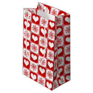 Hearts and Snowflakes Christmas Pattern Small Gift Bag