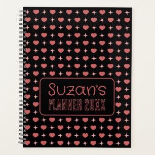 Hearts And Sparkle Pattern Personalized  Planner