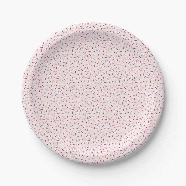 Hearts and sprinkles pink purple red Valentine's Paper Plate (Front)