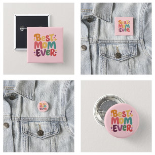 Hearts and Stars Best Mom Ever 1 Inch Round Button