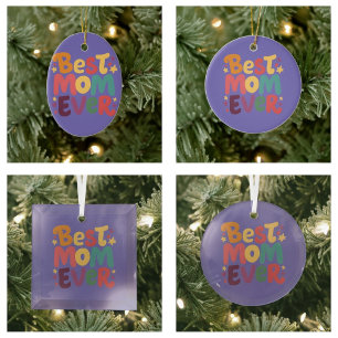Hearts and Stars Best Mom Ever Ceramic Ornament