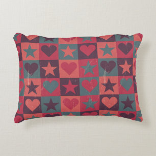 Hearts And Stars Pattern Pink Accent Pillow