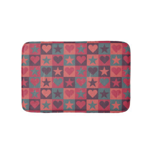 Hearts And Stars Pattern Pink Bath Mat