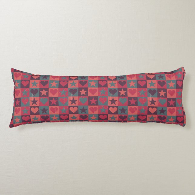 Hearts And Stars Pattern Pink Body Pillow (Front)