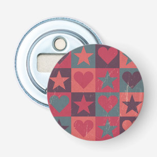 Hearts And Stars Pattern Pink Bottle Opener
