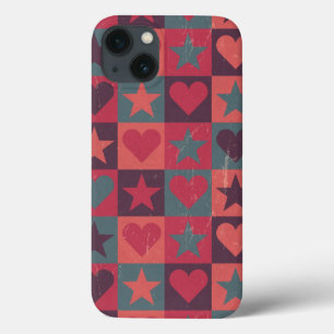 Hearts And Stars Pattern Pink iPhone 13 Case