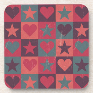 Hearts And Stars Pattern Pink Coaster