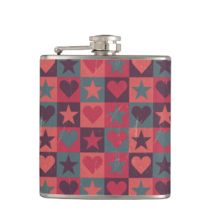 Hearts And Stars Pattern Pink Hip Flask