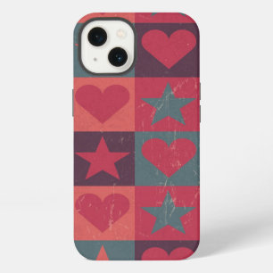 Hearts And Stars Pattern Pink iPhone 13 Case