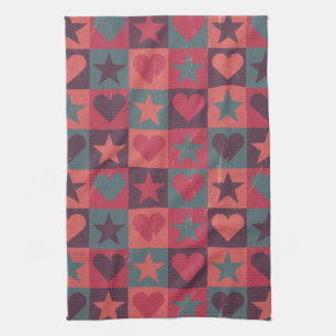 Hearts And Stars Pattern Pink Kitchen Towel