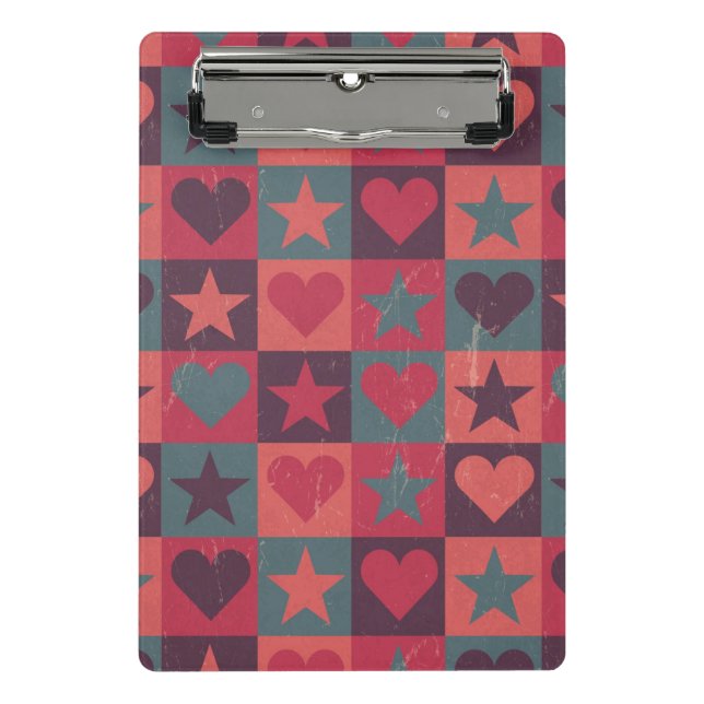 Hearts And Stars Pattern Pink Mini Clipboard (Front)