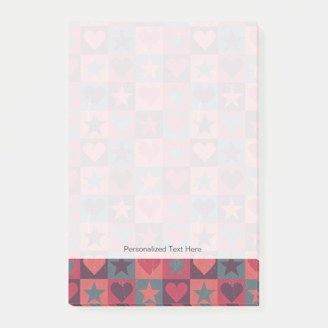 Hearts And Stars Pattern Pink Post-it Notes (Front)