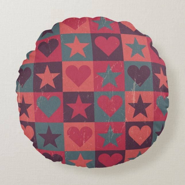 Hearts And Stars Pattern Pink Round Pillow (Front)