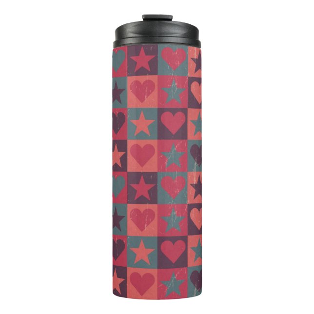 Hearts And Stars Pattern Pink Thermal Tumbler (Front)