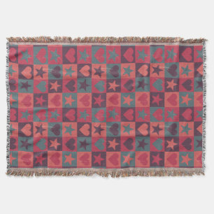 Hearts And Stars Pattern Pink Throw Blanket