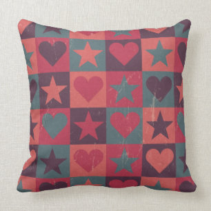 Hearts And Stars Pattern Pink Throw Pillow