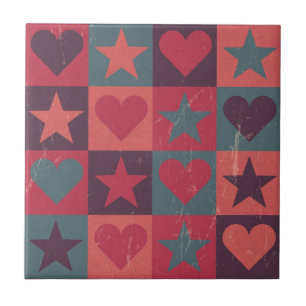 Hearts And Stars Pattern Pink Tile