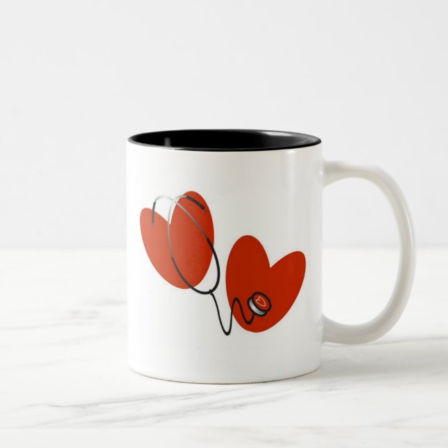 Hearts and Stethoscope T-shirts and Gifts Two-Tone Coffee Mug (Right)