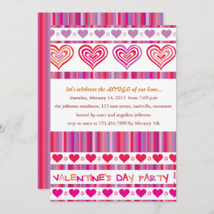 Hearts and Stripes Valentine Party Invitations