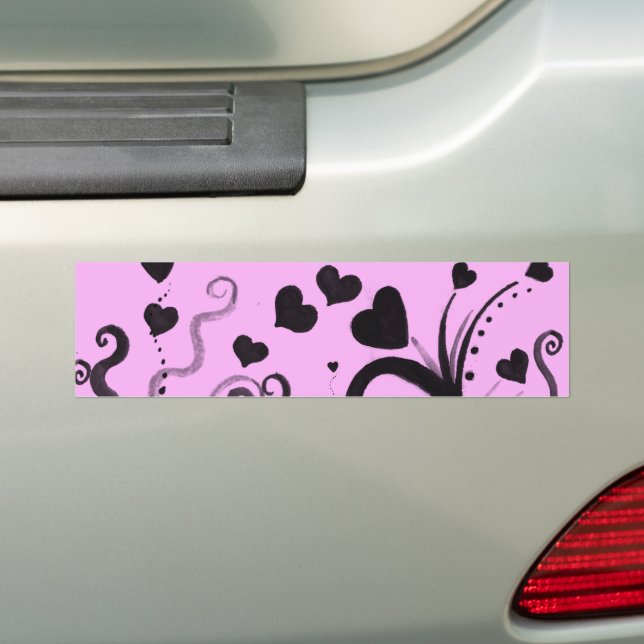Hearts and Swirls and Ink and Pink Bumper Sticker (On Car)