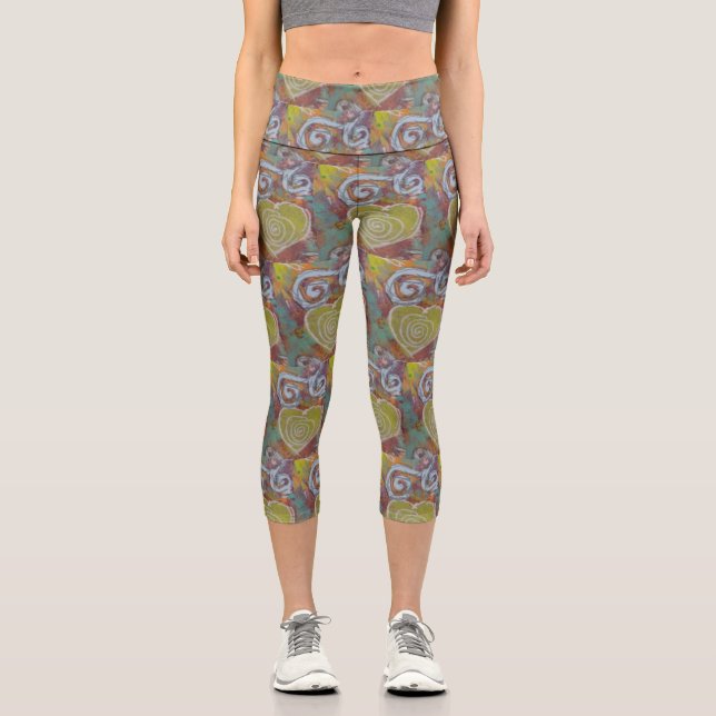 Hearts and Swirls Capri Leggings (Front)