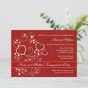 Hearts and Swirls Engagement Party Invitation