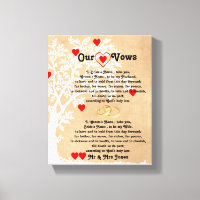 Hearts and Tree Wedding Vows on Canvas