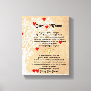 Hearts and Tree Wedding Vows on Canvas Print