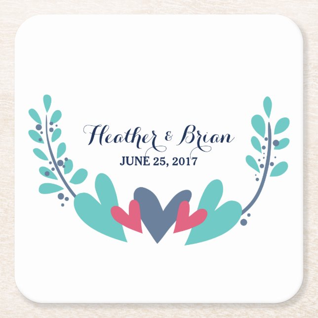 Hearts and Vines Wedding Paper Coasters (Front)