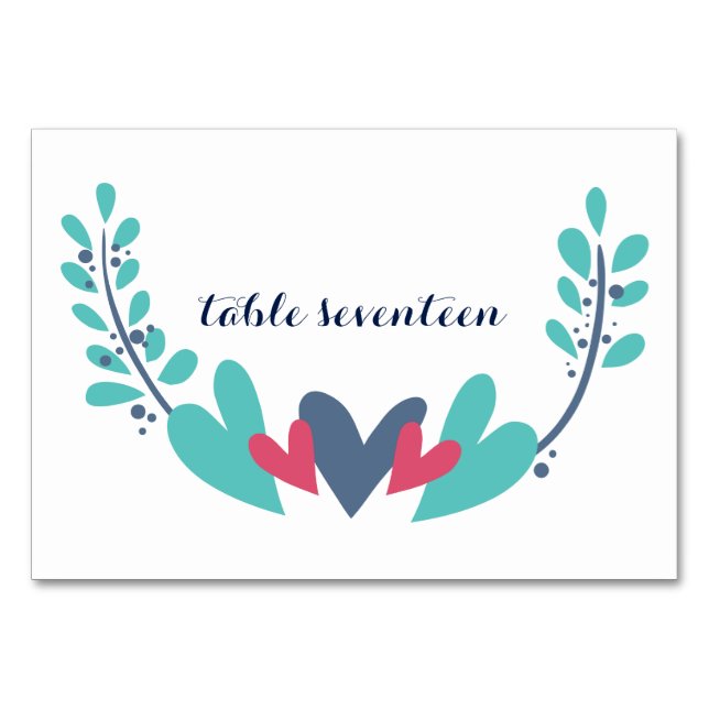 Hearts and Vines Wedding Table Card (Front)