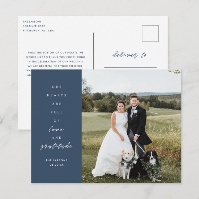 Hearts are Full Photo Wedding Thank You  Postcard (Front/Back)