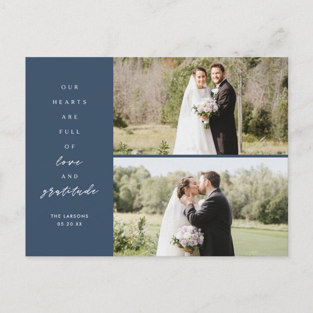 Hearts are Full Two Photo Wedding Thank You  Postcard (Front)