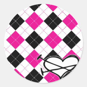 Hearts & Argyle Classic Round Sticker