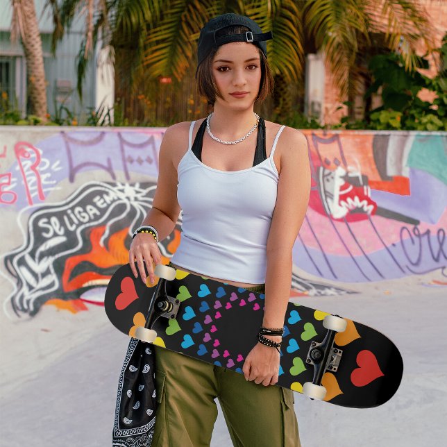 Hearts around hearts in different colours skateboard (Creator Uploaded)