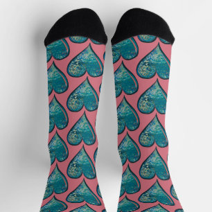 Hearts Artwork blue and pink heart                 Socks