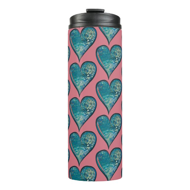 Hearts Artwork blue and pink heart                 Thermal Tumbler (Front)