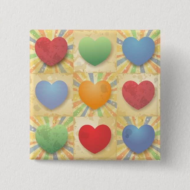 Hearts background 2 inch square button (Front)