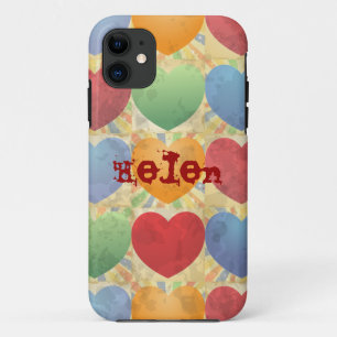 Hearts background and monogram iPhone 11 case