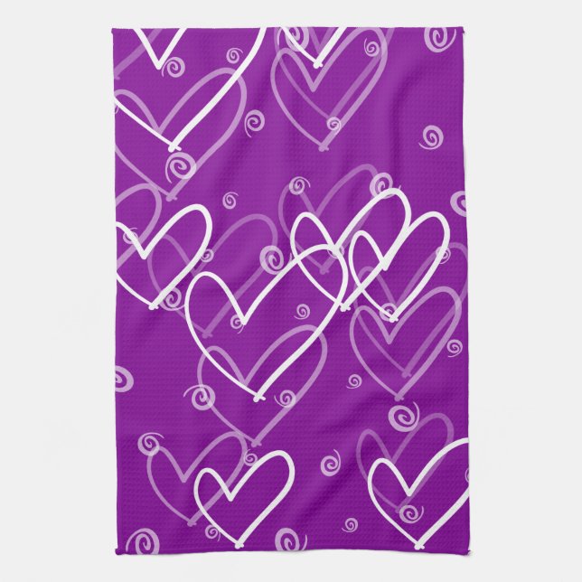 Hearts background in purple, kitchen towel (Vertical)