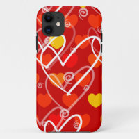 Hearts background in red, iPhone case