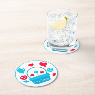 Hearts, Balloons and heart basket  Round Paper Coaster