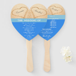Hearts Beach Wedding ceremony program Ocean Blue H Hand Fan