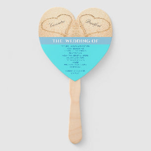 Hearts Beach Wedding ceremony program Teal Blue H Hand Fan